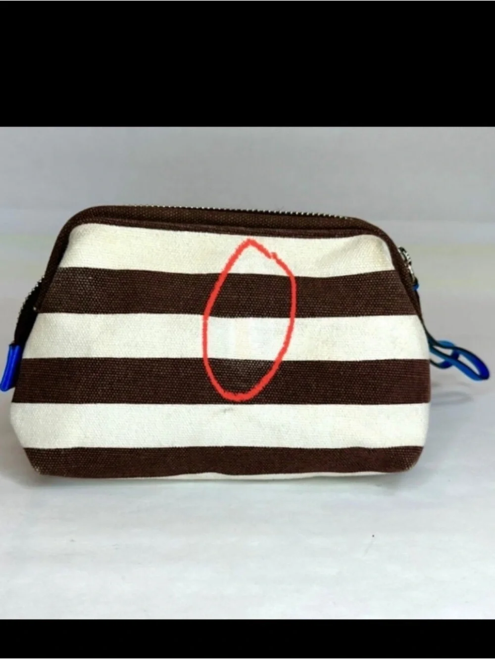 henri bendel Black and White Striped Wristlet with Blue Accent